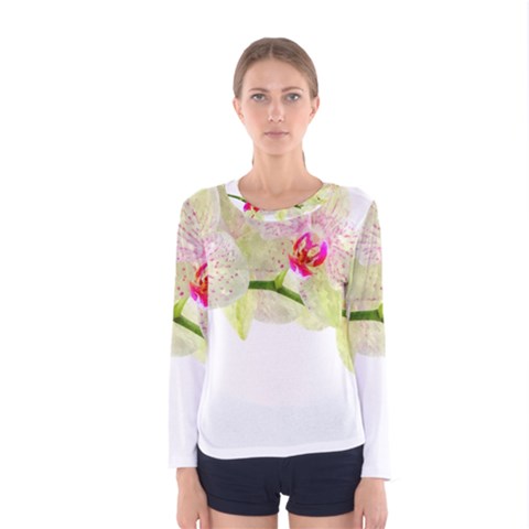 Phalenopsis Orchid White Lilac Watercolor Aquarel Women s Long Sleeve Tee by picsaspassion