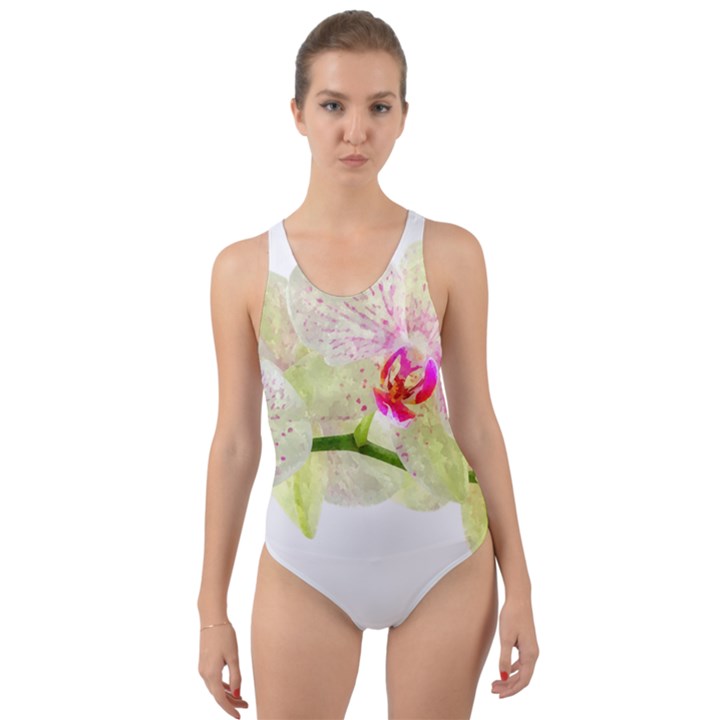 Phalenopsis orchid white lilac watercolor aquarel Cut-Out Back One Piece Swimsuit