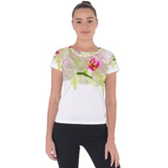 Phalenopsis Orchid White Lilac Watercolor Aquarel Short Sleeve Sports Top  by picsaspassion