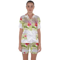 Phalenopsis Orchid White Lilac Watercolor Aquarel Satin Short Sleeve Pyjamas Set by picsaspassion