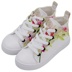 Phalenopsis Orchid White Lilac Watercolor Aquarel Kids  Mid-top Canvas Sneakers by picsaspassion