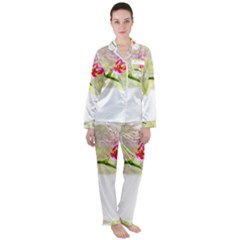 Phalenopsis Orchid White Lilac Watercolor Aquarel Satin Long Sleeve Pyjamas Set by picsaspassion