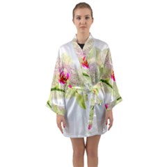 Phalenopsis Orchid White Lilac Watercolor Aquarel Long Sleeve Satin Kimono by picsaspassion