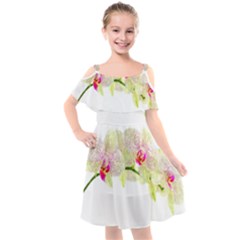 Phalenopsis Orchid White Lilac Watercolor Aquarel Kids  Cut Out Shoulders Chiffon Dress