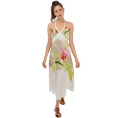 Phalenopsis Orchid White Lilac Watercolor Aquarel Halter Tie Back Dress  by picsaspassion