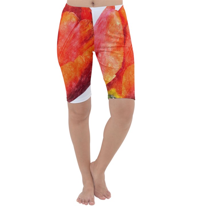 Spring Tulip red watercolor aquarel Cropped Leggings 