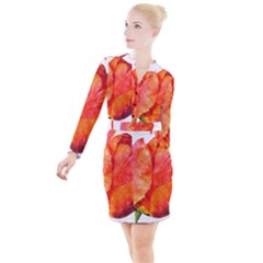 Spring Tulip Red Watercolor Aquarel Button Long Sleeve Dress by picsaspassion