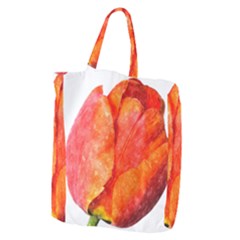 Spring Tulip Red Watercolor Aquarel Giant Grocery Tote by picsaspassion