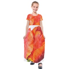 Spring Tulip Red Watercolor Aquarel Kids  Short Sleeve Maxi Dress by picsaspassion