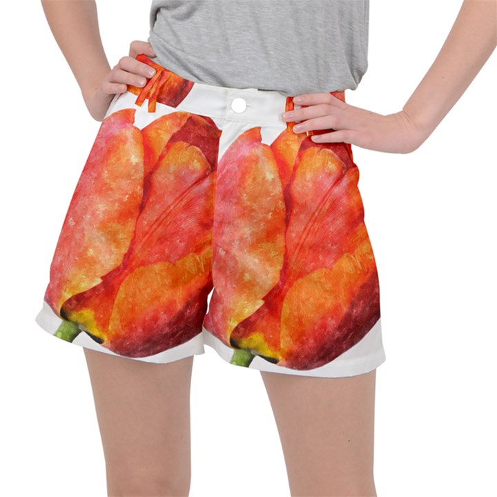 Spring Tulip red watercolor aquarel Ripstop Shorts