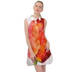 Spring Tulip Red Watercolor Aquarel Sleeveless Shirt Dress