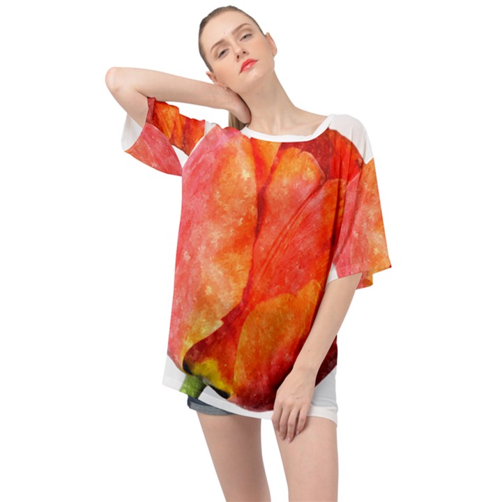 Spring Tulip red watercolor aquarel Oversized Chiffon Top