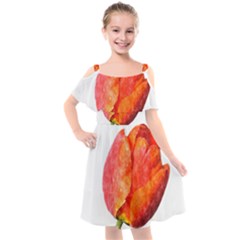 Spring Tulip Red Watercolor Aquarel Kids  Cut Out Shoulders Chiffon Dress by picsaspassion