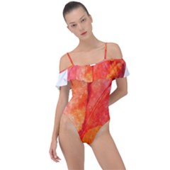 Spring Tulip Red Watercolor Aquarel Frill Detail One Piece Swimsuit