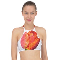 Spring Tulip Red Watercolor Aquarel Racer Front Bikini Top