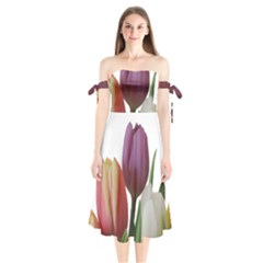 Tulips Spring Bouquet Shoulder Tie Bardot Midi Dress by picsaspassion