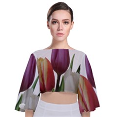 Tulips Spring Bouquet Tie Back Butterfly Sleeve Chiffon Top by picsaspassion