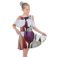 Tulips Spring Bouquet Kids  Shoulder Cutout Chiffon Dress by picsaspassion