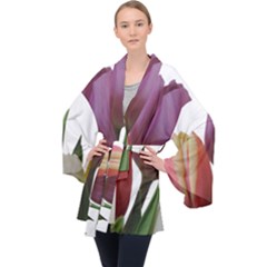 Tulips Spring Bouquet Long Sleeve Velvet Kimono  by picsaspassion