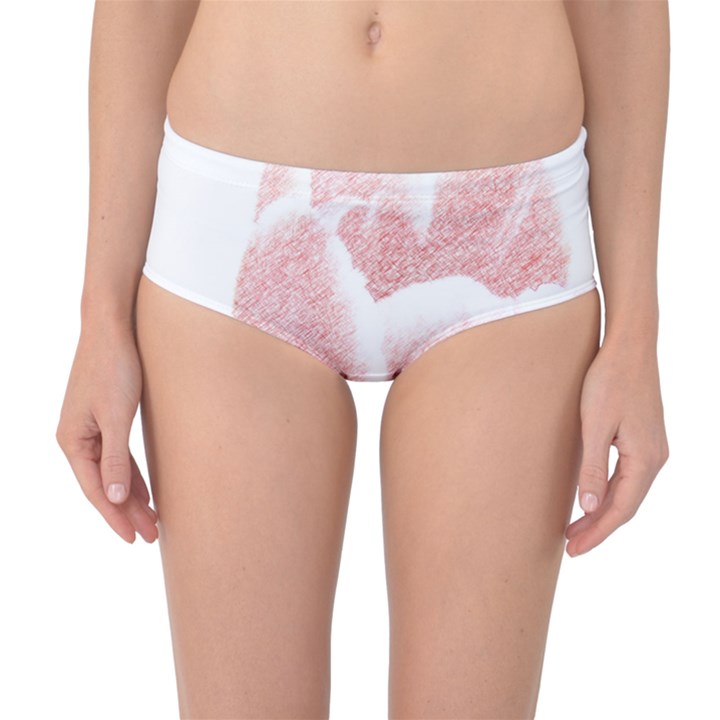 Tulip red white pencil drawing Mid-Waist Bikini Bottoms