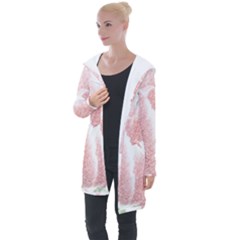 Tulip Red White Pencil Drawing Longline Hooded Cardigan by picsaspassion