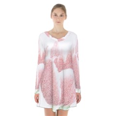 Tulip Red White Pencil Drawing Long Sleeve Velvet V-neck Dress by picsaspassion