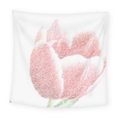 Tulip Red White Pencil Drawing Square Tapestry (large) by picsaspassion