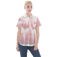 Tulip Red White Pencil Drawing Women s Short Sleeve Pocket Shirt