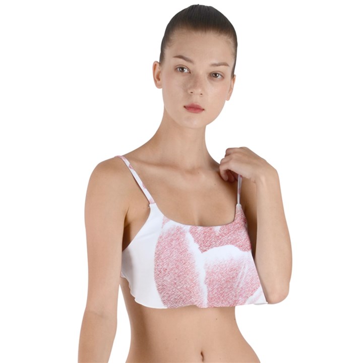 Tulip red white pencil drawing Layered Top Bikini Top 