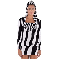 Wild Zebra Pattern Black And White Long Sleeve Hooded T-shirt by picsaspassion