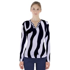 Wild Zebra Pattern Black And White V-neck Long Sleeve Top by picsaspassion