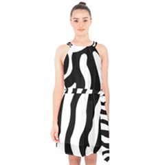 Wild Zebra Pattern Black And White Halter Collar Waist Tie Chiffon Dress by picsaspassion