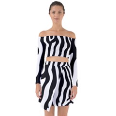 Wild Zebra Pattern Black And White Off Shoulder Top With Skirt Set by picsaspassion