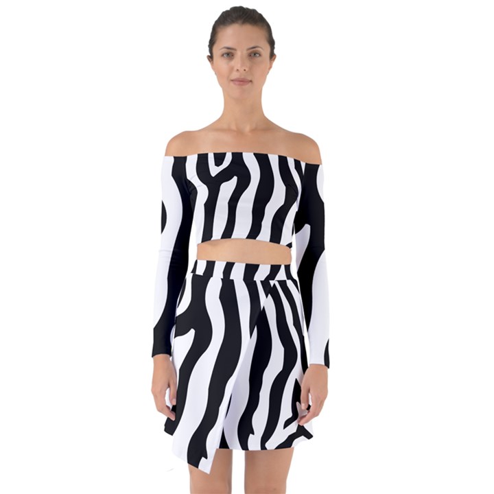 Wild Zebra pattern black and white Off Shoulder Top with Skirt Set