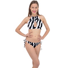 Wild Zebra Pattern Black And White Cross Front Halter Bikini Set by picsaspassion