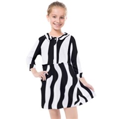 Wild Zebra Pattern Black And White Kids  Quarter Sleeve Shirt Dress by picsaspassion