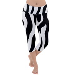 Wild Zebra Pattern Black And White Lightweight Velour Capri Yoga Leggings by picsaspassion