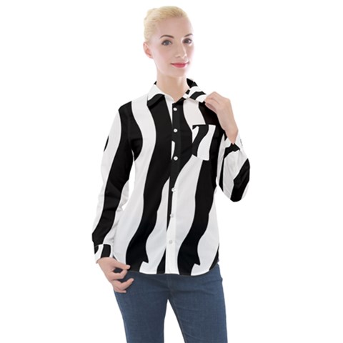 Wild Zebra Pattern Black And White Women s Long Sleeve Pocket Shirt by picsaspassion