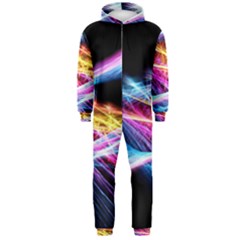 Colorful Neon Art Light Rays, Rainbow Colors Hooded Jumpsuit (men)  by picsaspassion