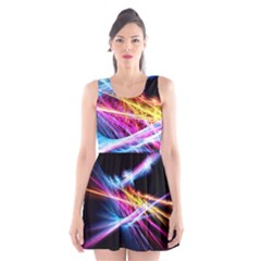 Colorful Neon Art Light Rays, Rainbow Colors Scoop Neck Skater Dress by picsaspassion