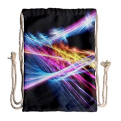 Colorful Neon Art Light Rays, Rainbow Colors Drawstring Bag (large) by picsaspassion