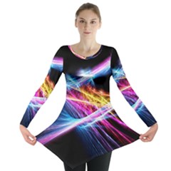 Colorful Neon Art Light Rays, Rainbow Colors Long Sleeve Tunic  by picsaspassion