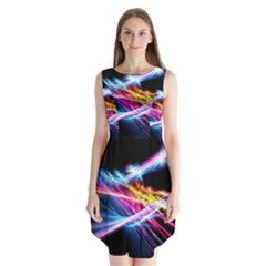 Colorful Neon Art Light Rays, Rainbow Colors Sleeveless Chiffon Dress   by picsaspassion