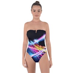 Colorful Neon Art Light Rays, Rainbow Colors Tie Back One Piece Swimsuit by picsaspassion