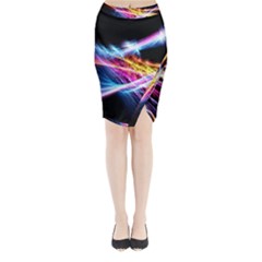 Colorful Neon Art Light Rays, Rainbow Colors Midi Wrap Pencil Skirt by picsaspassion