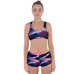 Colorful Neon Art Light Rays, Rainbow Colors Racerback Boyleg Bikini Set by picsaspassion