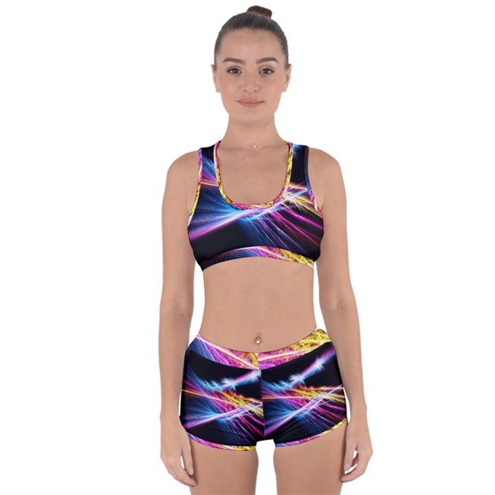 Colorful Neon Art Light rays, rainbow colors Racerback Boyleg Bikini Set