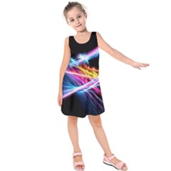 Colorful Neon Art Light Rays, Rainbow Colors Kids  Sleeveless Dress by picsaspassion