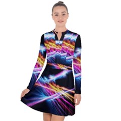 Colorful Neon Art Light Rays, Rainbow Colors Long Sleeve Panel Dress by picsaspassion