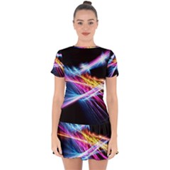 Colorful Neon Art Light Rays, Rainbow Colors Drop Hem Mini Chiffon Dress by picsaspassion